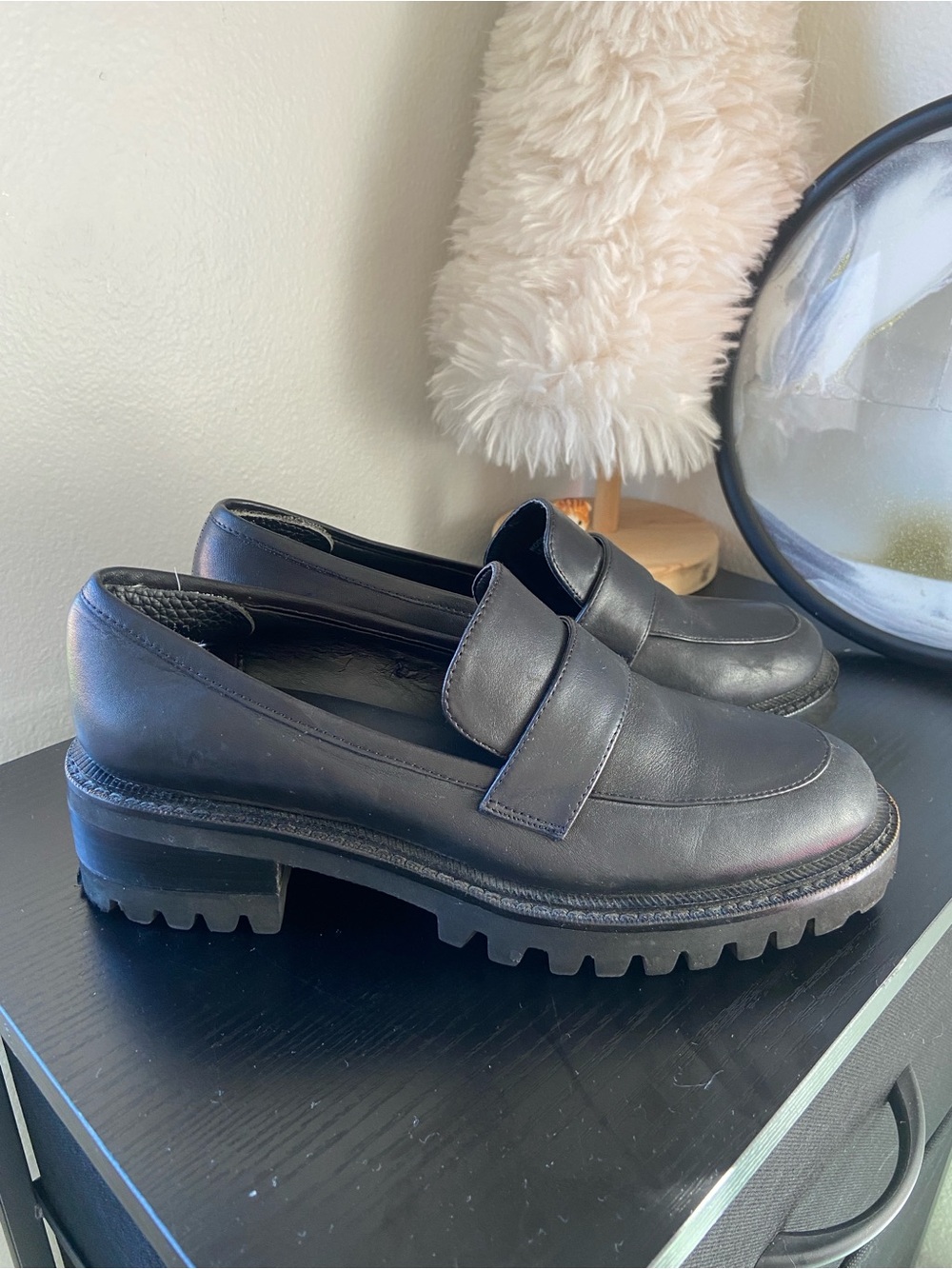 Aerosoles Women's Ronnie Black Leather Chunky Sole Loafer 7.5M